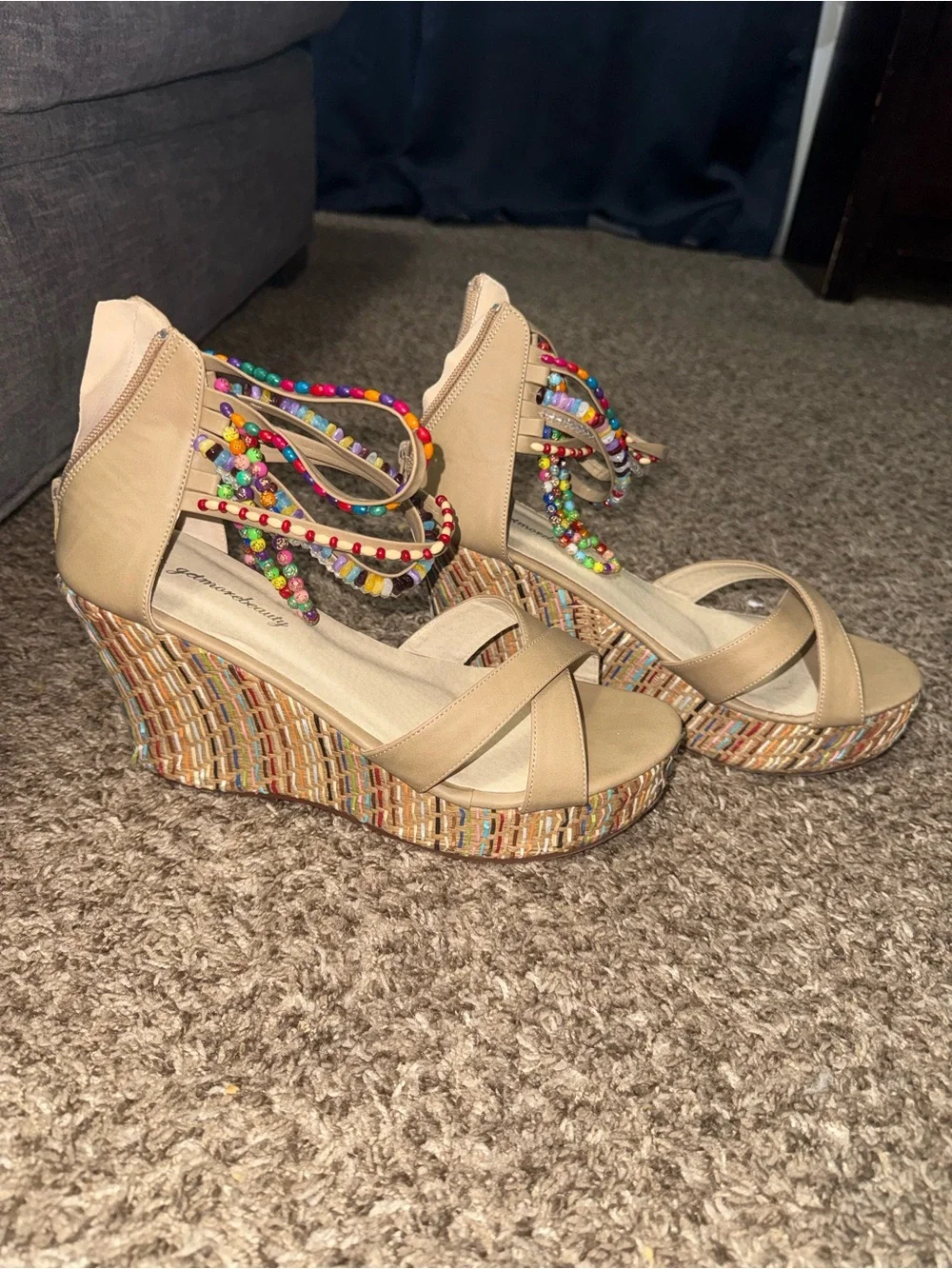 Glamorous Beaded Multicolor Wedge Sandals – EU 42